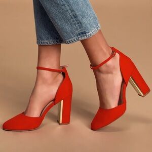 Laura Red Suede Ankle Strap Heels
